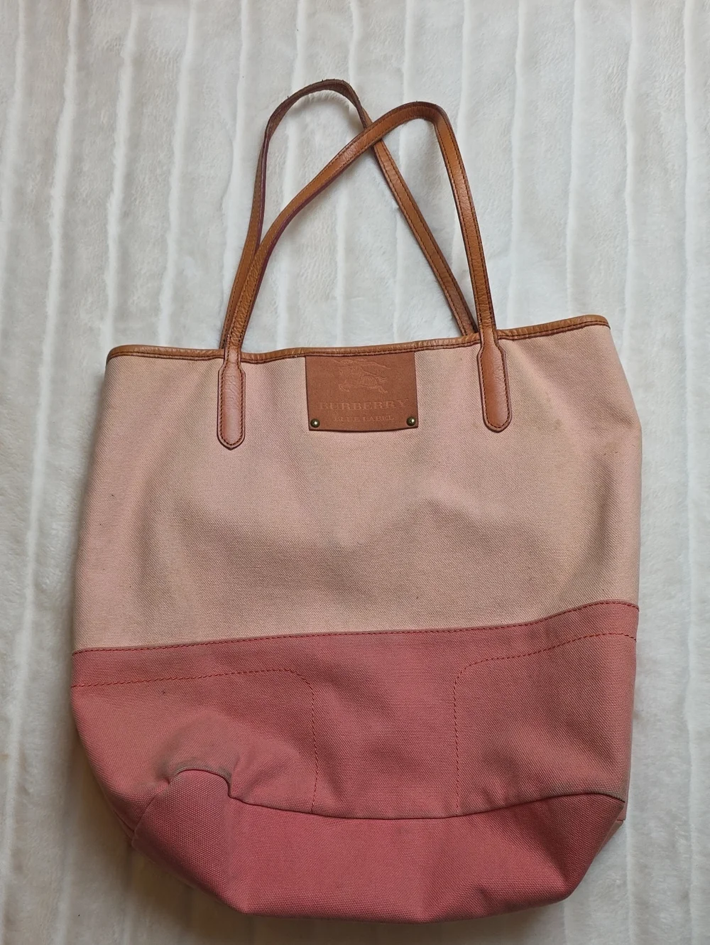 Burberry Two-Tone Pink Canvas Tote with Brown Leather Trim